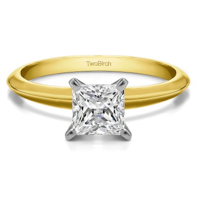 1 Carat Traditional Style Princess Solitaire in Two Tone Gold