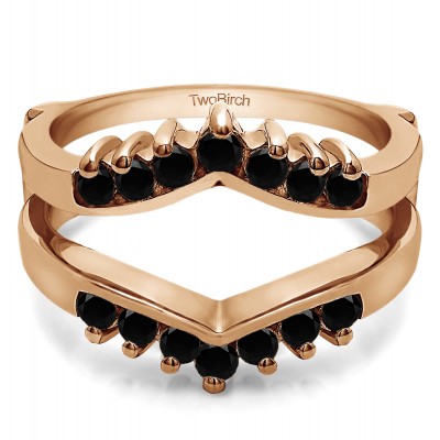 0.42 Ct. Black Stone Prong Set Round Chevron Ring Guard in Rose Gold