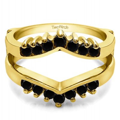 0.42 Ct. Black Stone Prong Set Round Chevron Ring Guard in Yellow Gold