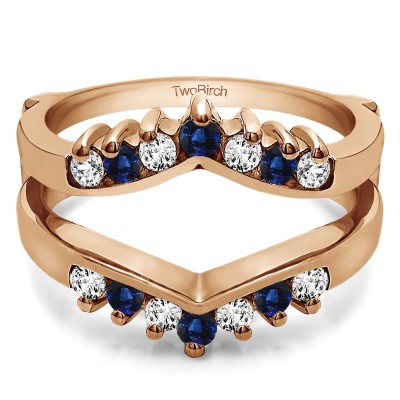 0.42 Ct. Sapphire and Diamond Prong Set Round Chevron Ring Guard in Rose Gold