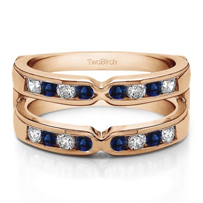 0.26 Ct. Sapphire and Diamond Round X Design Channel Set Ring Guard in Rose Gold