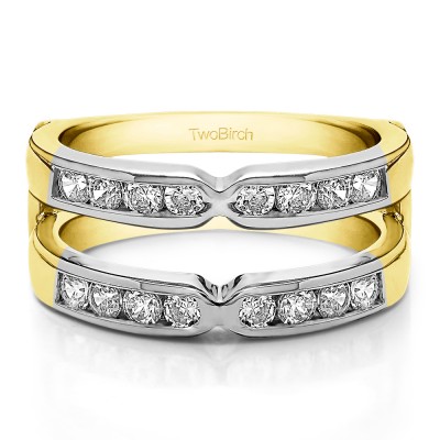 1 Ct. Round X Design Channel Set Ring Guard in Two Tone Gold