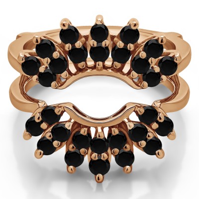 0.98 Ct. Black Stone Double Row Halo Sunburst Ring Guard in Rose Gold