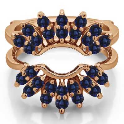 0.98 Ct. Sapphire Double Row Halo Sunburst Ring Guard in Rose Gold