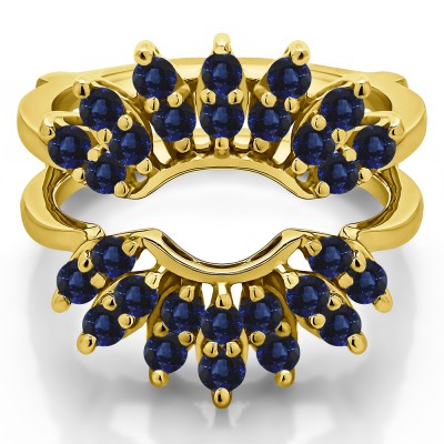 0.98 Ct. Sapphire Double Row Halo Sunburst Ring Guard in Yellow Gold