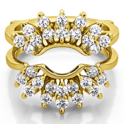 0.98 Ct. Double Row Halo Sunburst Ring Guard in Yellow Gold
