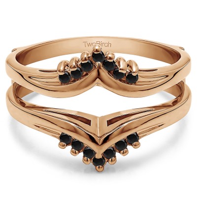 0.25 Ct. Black Stone Round Prong Set Chevron Ring Guard in Rose Gold