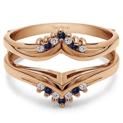 0.25 Ct. Sapphire and Diamond Round Prong Set Chevron Ring Guard in Rose Gold