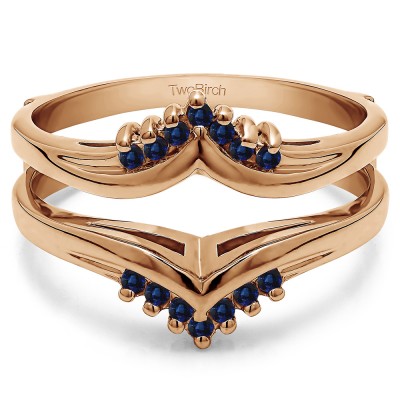 0.25 Ct. Sapphire Round Prong Set Chevron Ring Guard in Rose Gold