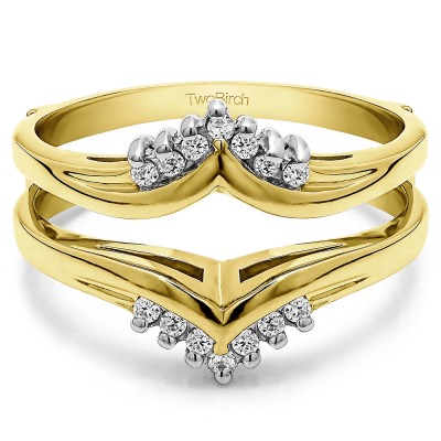 0.25 Ct. Round Prong Set Chevron Ring Guard in Two Tone Gold