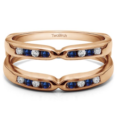 0.24 Ct. Sapphire and Diamond Round Channel Set Pinched Center ring guard in Rose Gold