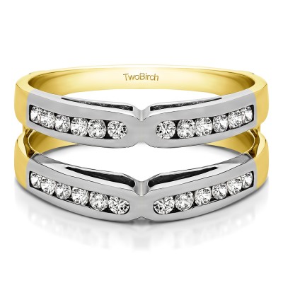 0.48 Ct. Round Channel Set X Ring Guard Enhancer in Two Tone Gold