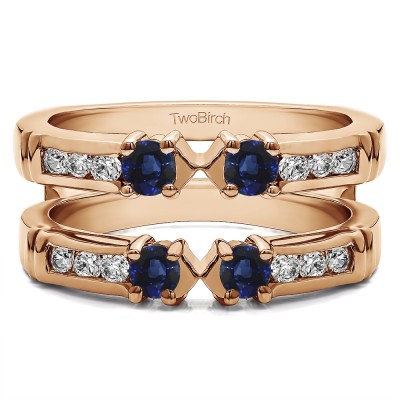 0.76 Ct. Sapphire and Diamond Three Stone Ring Guard Enhancer in Rose Gold