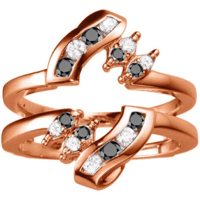 0.36 Ct. Black and White Stone Round Twist Ring Guard in Rose Gold