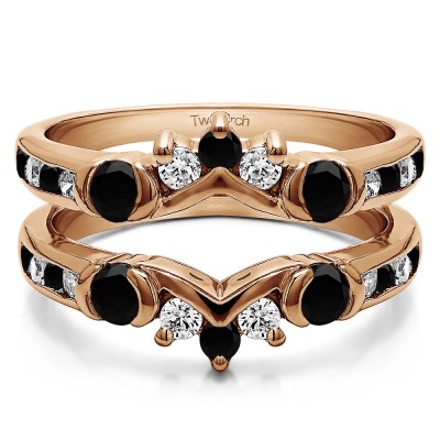 1.01 Ct. Black and White Stone Half Halo Prong and Channel Set Ring Guard in Rose Gold