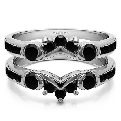 1.01 Ct. Black Stone Half Halo Prong and Channel Set Ring Guard