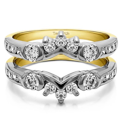 1.01 Ct. Half Halo Prong and Channel Set Ring Guard in Two Tone Gold