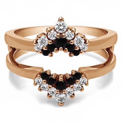0.37 Ct. Black and White Stone Double Row Round Prong Set Ring Guard in Rose Gold