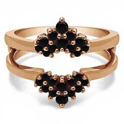 0.37 Ct. Black Stone Double Row Round Prong Set Ring Guard in Rose Gold