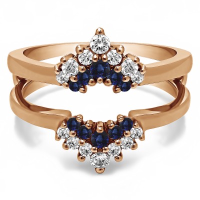 0.37 Ct. Sapphire and Diamond Double Row Round Prong Set Ring Guard in Rose Gold