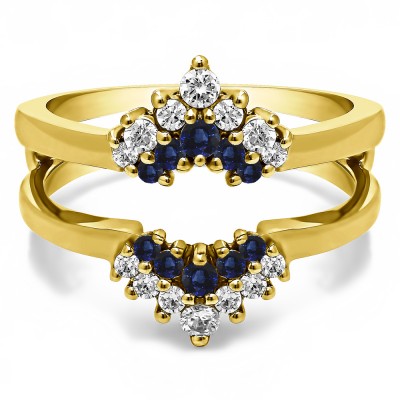 0.37 Ct. Sapphire and Diamond Double Row Round Prong Set Ring Guard in Yellow Gold