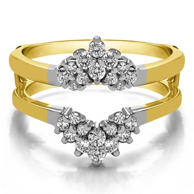 0.53 Ct. Double Row Round Prong Set Ring Guard in Two Tone Gold