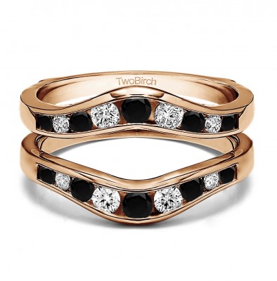 0.7 Ct. Black and White Stone Round Graduated Contour Ring Guard in Rose Gold
