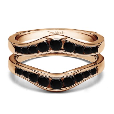 0.7 Ct. Black Stone Round Graduated Contour Ring Guard in Rose Gold