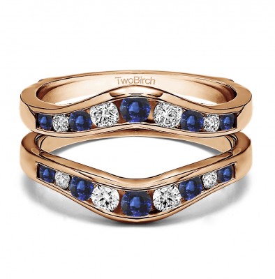 0.7 Ct. Sapphire and Diamond Round Graduated Contour Ring Guard in Rose Gold