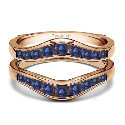 0.7 Ct. Sapphire Round Graduated Contour Ring Guard in Rose Gold