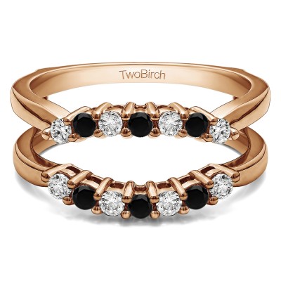 .50 Ct. Black and White Stone Double Shared Prong Contour Ring Guard in Rose Gold
