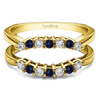 .50 Ct. Sapphire and Diamond Double Shared Prong Contour Ring Guard in Yellow Gold
