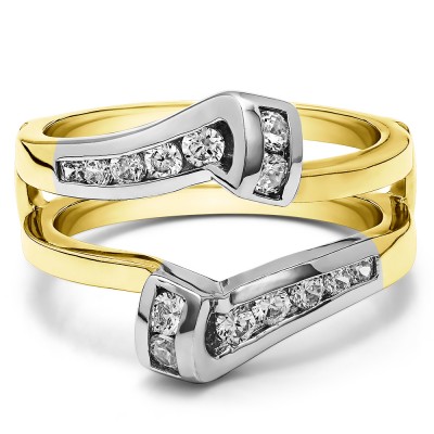 0.77 Ct. Round Channel Set Bypass Twist Jacket Ring Guard in Two Tone Gold