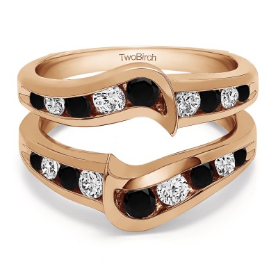 0.27 Ct. Black and White Stone Channel Set Knott Chevron Ring Guard in Rose Gold