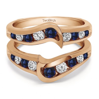 0.27 Ct. Sapphire and Diamond Channel Set Knott Chevron Ring Guard in Rose Gold