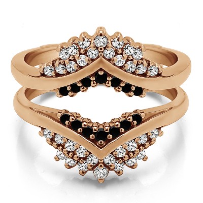 0.52 Ct. Black and White Stone Triple Row Prong Set Anniversary Ring Guard in Rose Gold