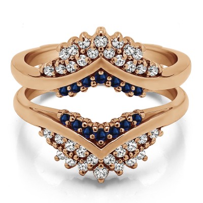 0.52 Ct. Sapphire and Diamond Triple Row Prong Set Anniversary Ring Guard in Rose Gold