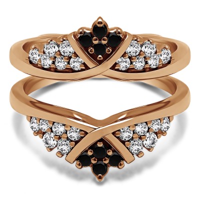 0.52 Ct. Black and White Stone X Bypass Triple Row Anniversary Ring Guard in Rose Gold