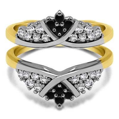 0.52 Ct. X Bypass Triple Row Anniversary Ring Guard in Two Tone Gold