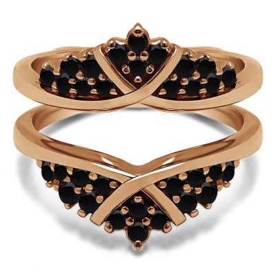0.52 Ct. Black Stone X Bypass Triple Row Anniversary Ring Guard in Rose Gold