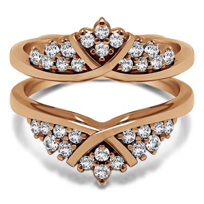 0.52 Ct. X Bypass Triple Row Anniversary Ring Guard in Rose Gold