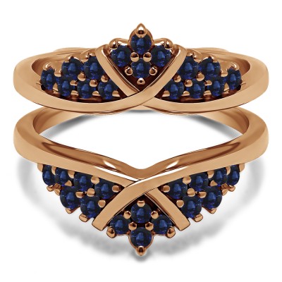 0.52 Ct. Sapphire X Bypass Triple Row Anniversary Ring Guard in Rose Gold