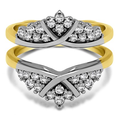 0.52 Ct. X Bypass Triple Row Anniversary Ring Guard in Two Tone Gold