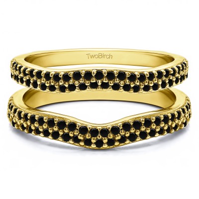 0.51 Ct. Black Stone Round Double Row Pave Set Curved Ring Guard  in Yellow Gold