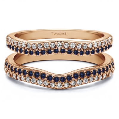 0.51 Ct. Sapphire and Diamond Round Double Row Pave Set Curved Ring Guard  in Rose Gold