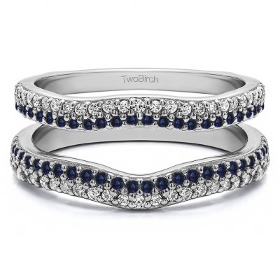 0.51 Ct. Sapphire and Diamond Round Double Row Pave Set Curved Ring Guard
