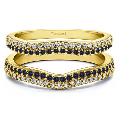 0.51 Ct. Sapphire and Diamond Round Double Row Pave Set Curved Ring Guard  in Yellow Gold