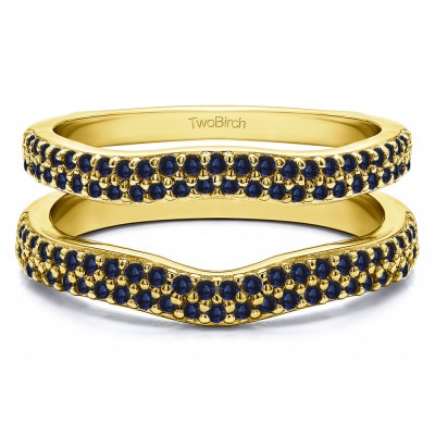 0.51 Ct. Sapphire Round Double Row Pave Set Curved Ring Guard  in Yellow Gold