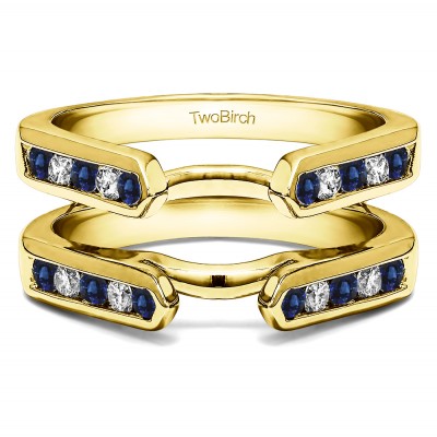 0.24 Ct. Sapphire and Diamond Princess Cut Channel Cathedral Ring Guard in Yellow Gold