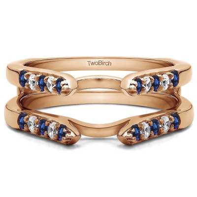 0.3 Ct. Sapphire and Diamond Cathedral Round Shared Prong Ring Guard in Rose Gold
